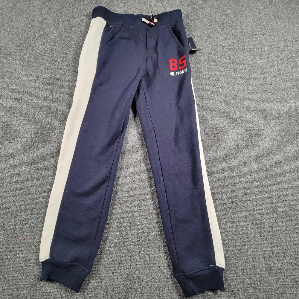 Tommy Hilfiger Joggers Boys (M 12-14) Navy Blue White Athletic Pants 85 Logo NWT
